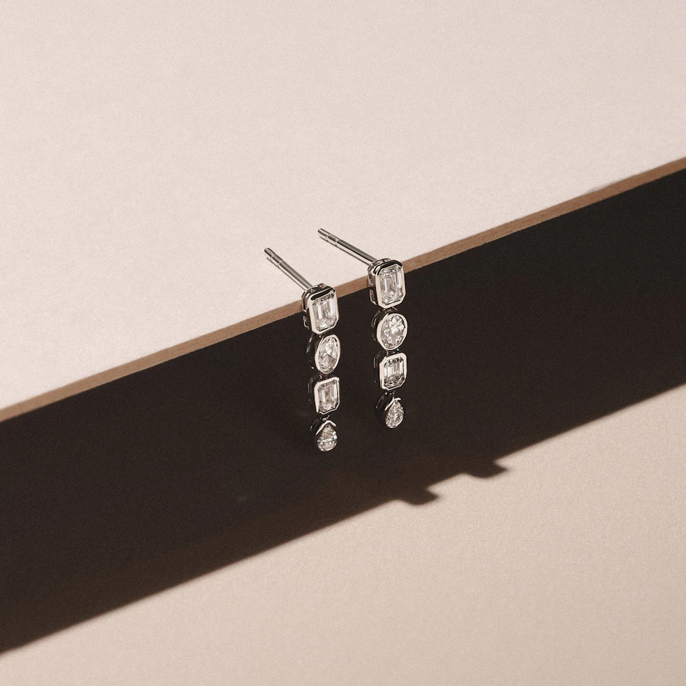 Skyline 1.10ct Emerald Cut Lab Diamond Drop Earrings in 14K White Gold
