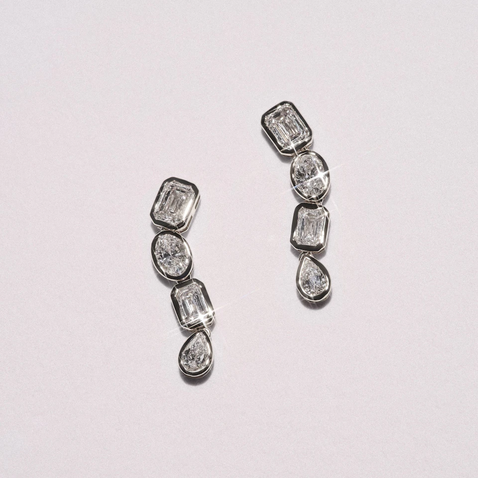 Skyline 1.10ct Emerald Cut Lab Diamond Drop Earrings in 14K White Gold