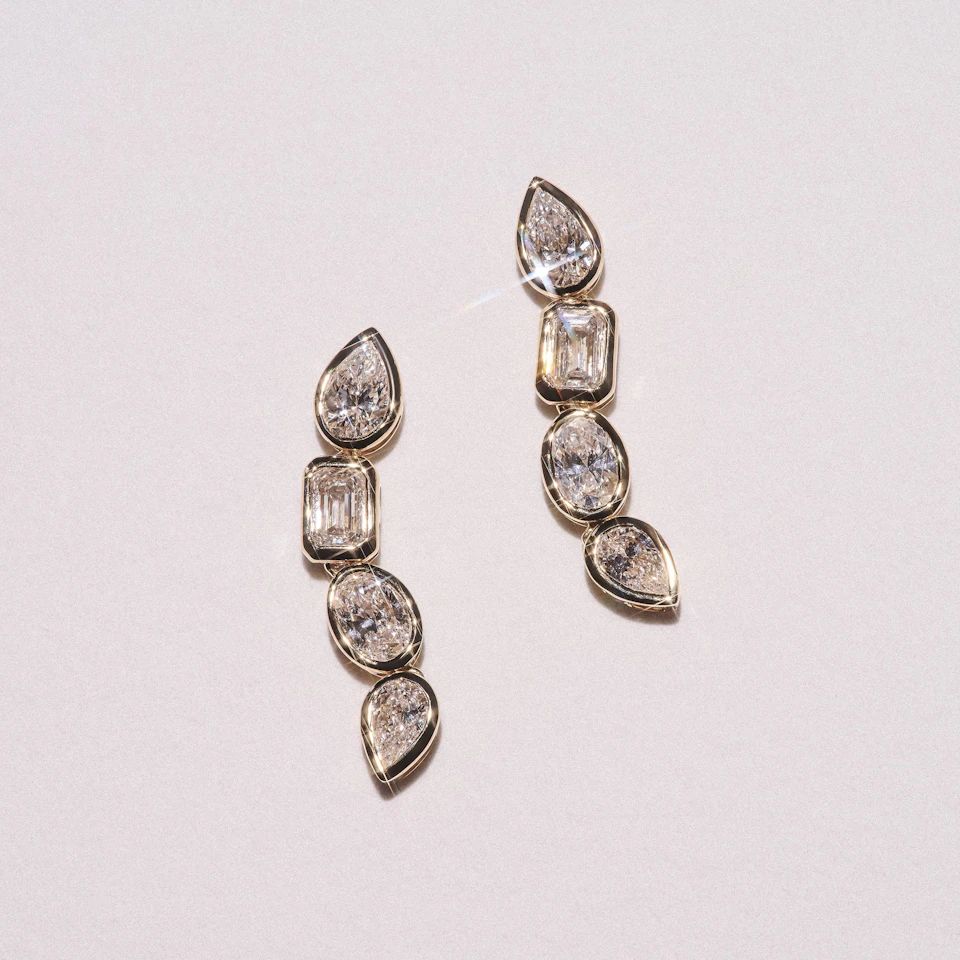 Skyline 1.47ct Pear Cut Lab Diamond Drop Earrings in 14K Yellow Gold