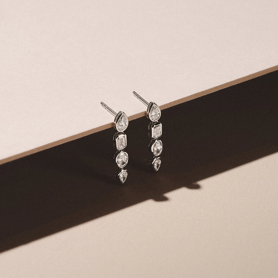 Skyline 1.47ct Pear Cut Lab Diamond Drop Earrings in 14K White Gold
