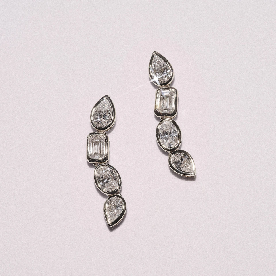 Skyline 1.47ct Pear Cut Lab Diamond Drop Earrings in 14K White Gold