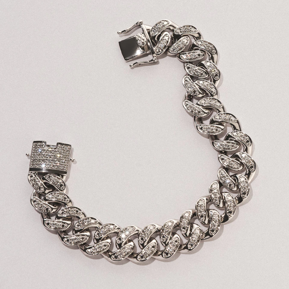 3.50ct Mens Lab Diamond Cuban Link Bracelet in 925 Sterling Silver