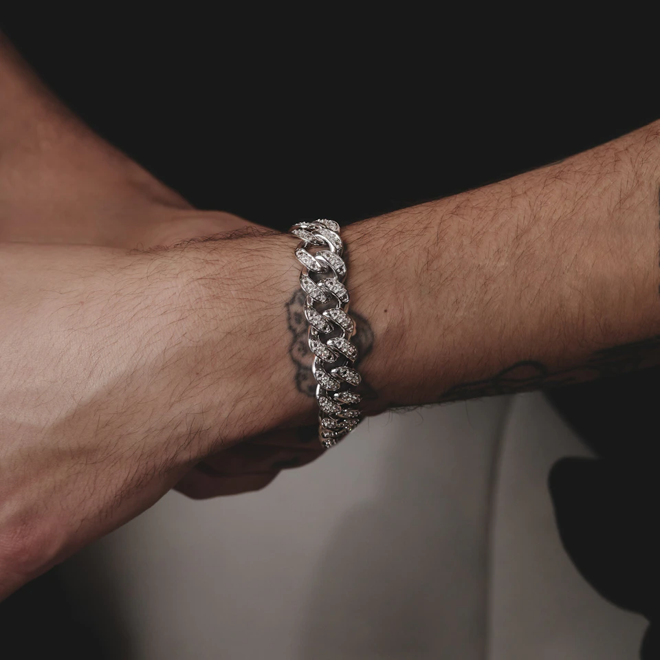 3.50ct Mens Lab Diamond Cuban Link Bracelet in 925 Sterling Silver