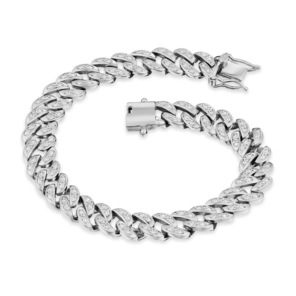 7 Inch Havana Cuban Lab Diamond Bracelet 0.40ct Cuban Lab Diamond Set in 925 Silver