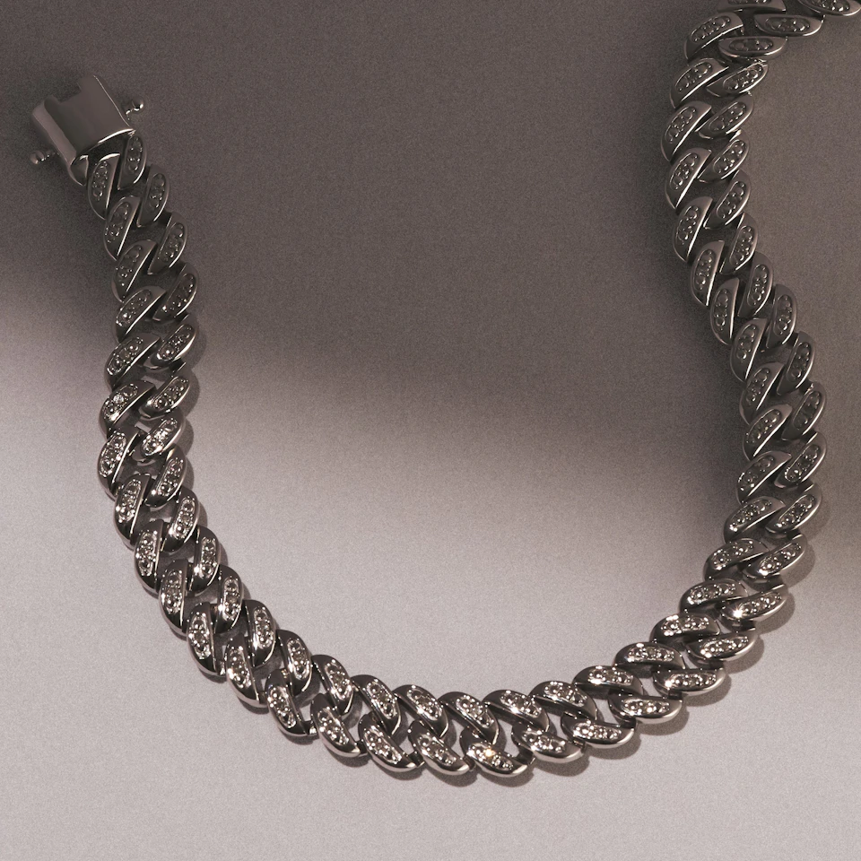 8.25 Inch Havana Cuban Lab Men Diamond Bracelet 0.50ct Cuban Lab Diamond Set in 925 Silver