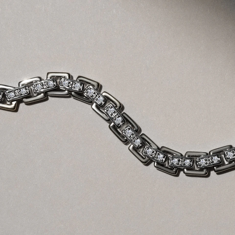 8 Inch Havana Lab Men Diamond Box Set Bracelet 0.85ct in 925 Silver