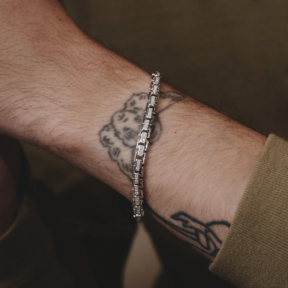 8 Inch Havana Lab Men Diamond Box Set Bracelet 0.85ct in 925 Silver