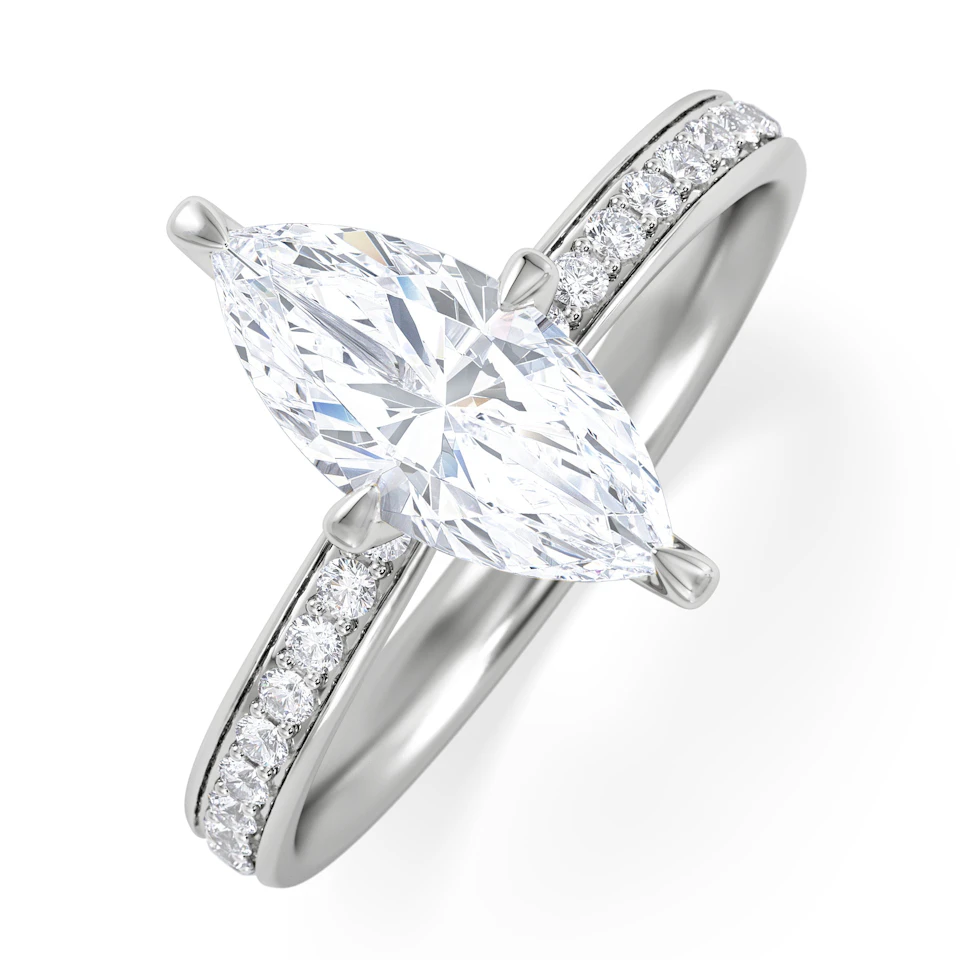 Origin Twist 1.00ct Marquise Cut Lab Diamond Solitaire Engagement Ring with Side Stones in 18K White Gold
