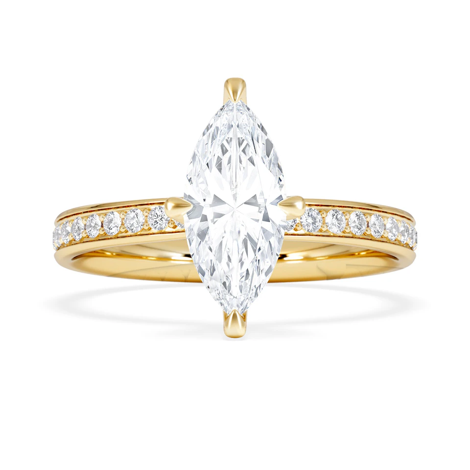 Origin Twist 1.00ct Marquise Cut Lab Diamond Solitaire Engagement Ring with Side Stones in 18K Yellow Gold