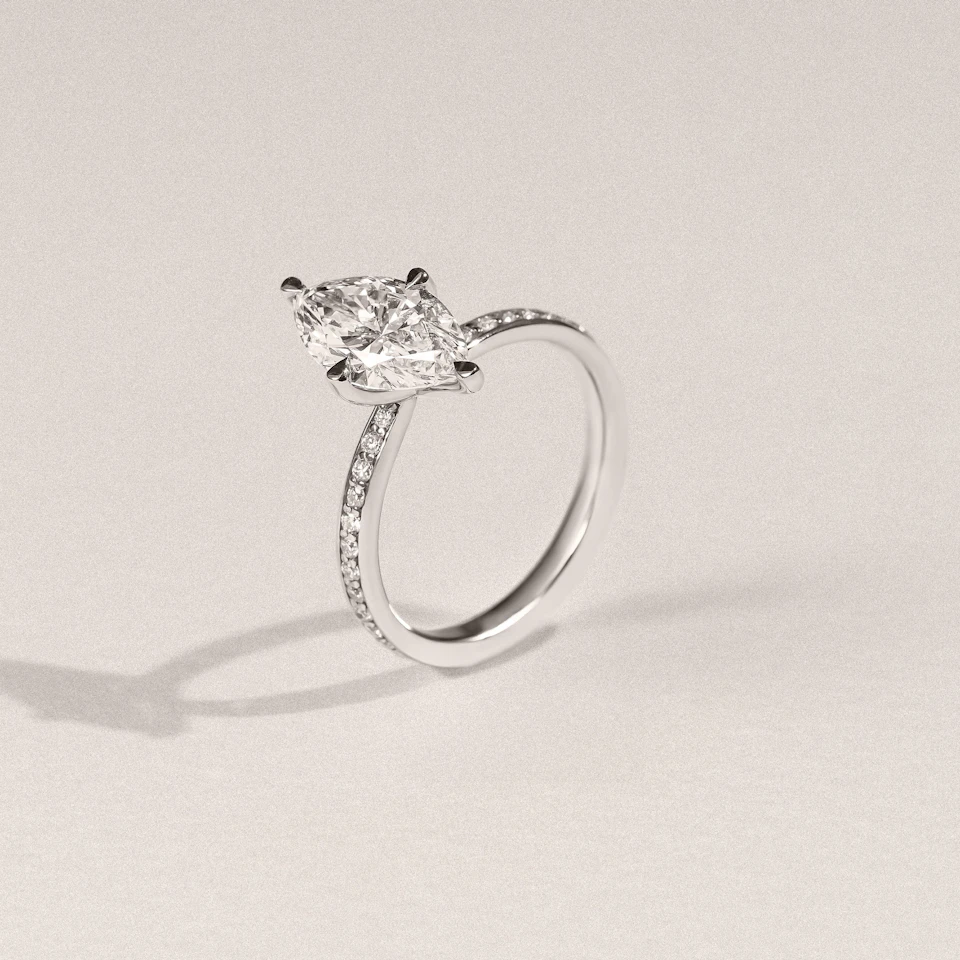 Origin Twist 2.00ct Marquise Cut Lab Diamond Solitaire Engagement Ring with Side Stones in 18K White Gold