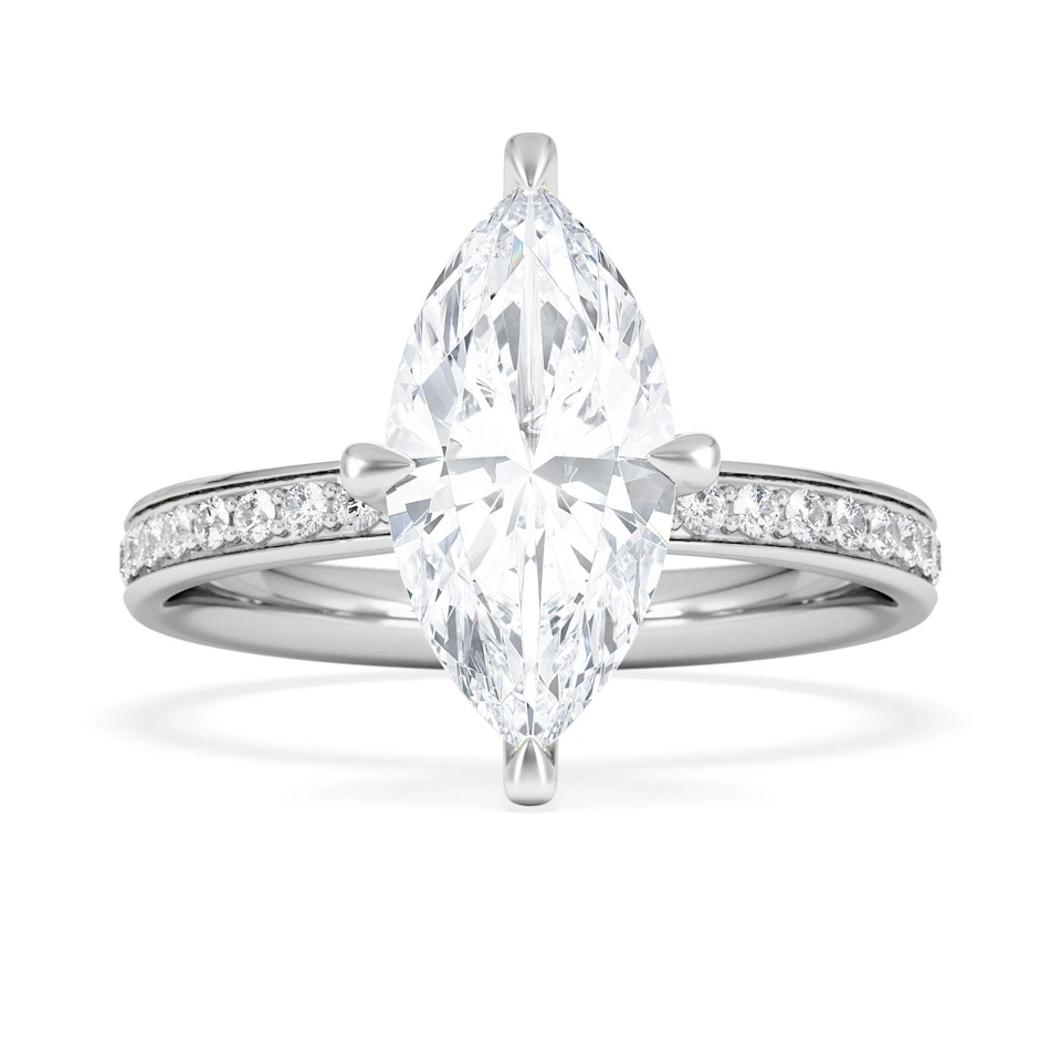 Origin Twist 2.00ct Marquise Cut Lab Diamond Solitaire Engagement Ring with Side Stones in 18K White Gold