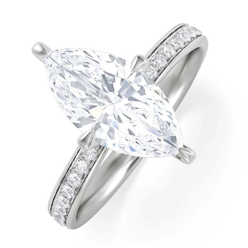 Origin Twist 2.00ct Marquise Cut Lab Diamond Solitaire Engagement Ring with Side Stones in 18K White Gold