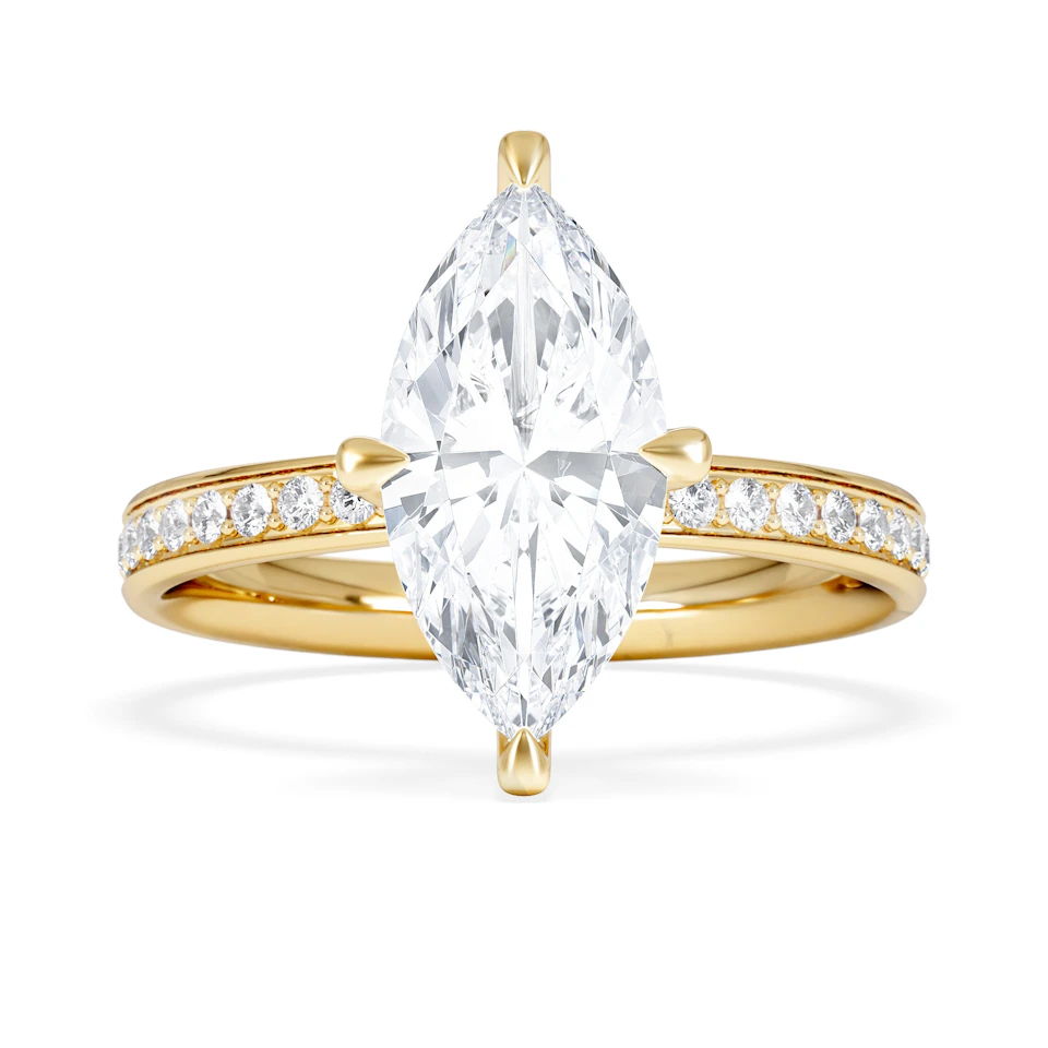 Origin Twist 2.00ct Marquise Cut Lab Diamond Solitaire Engagement Ring with Side Stones in 18K Yellow Gold