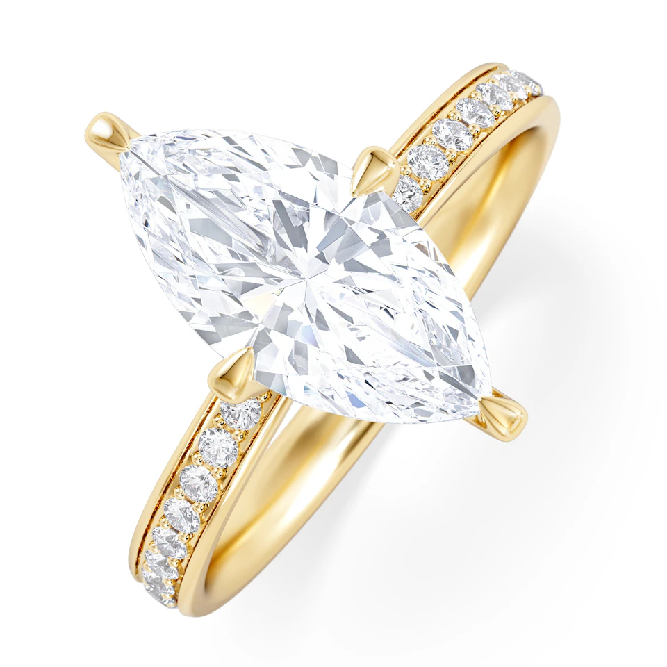 Origin Twist 2.00ct Marquise Cut Lab Diamond Solitaire Engagement Ring with Side Stones in 18K Yellow Gold