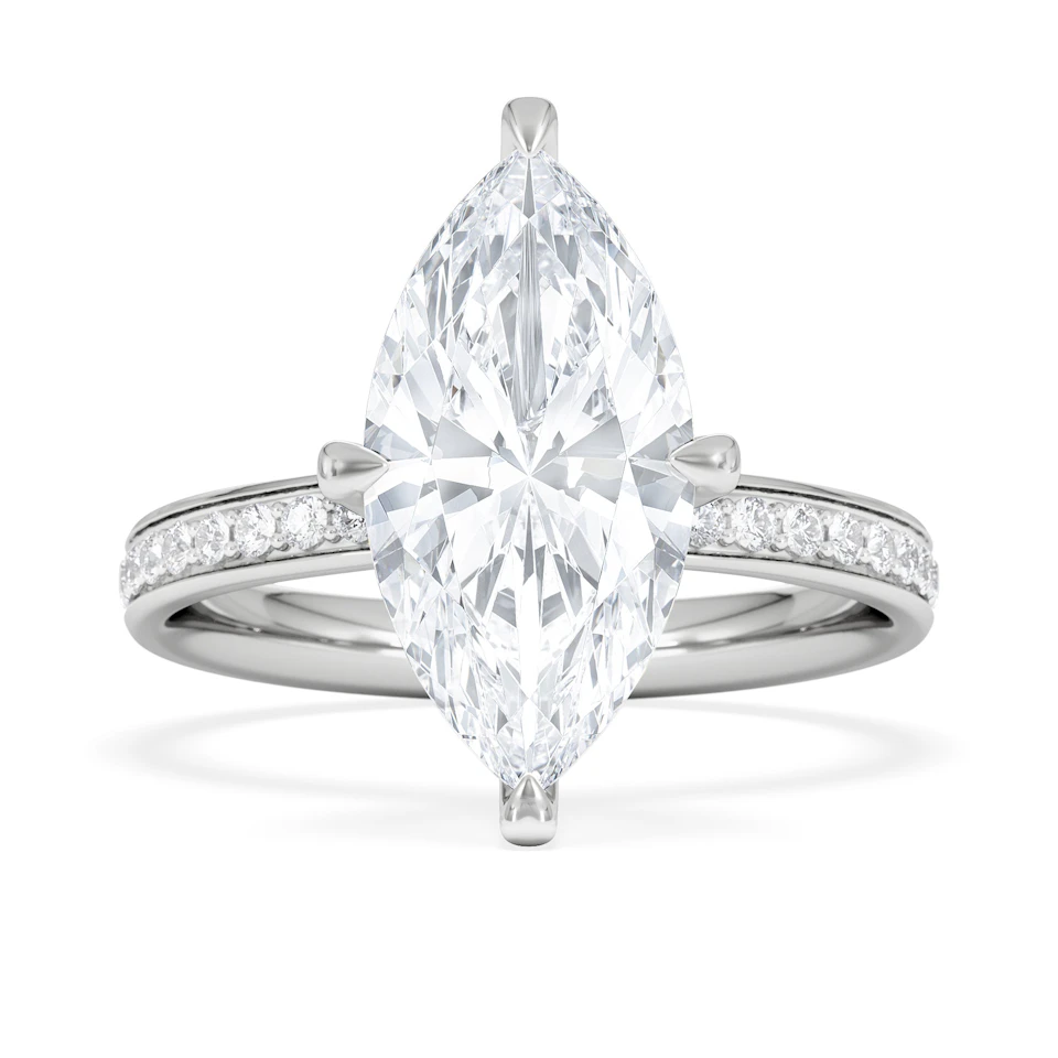 Origin Twist 3.00ct Marquise Cut Lab Diamond Solitaire Engagement Ring with Side Stones in 18K White Gold