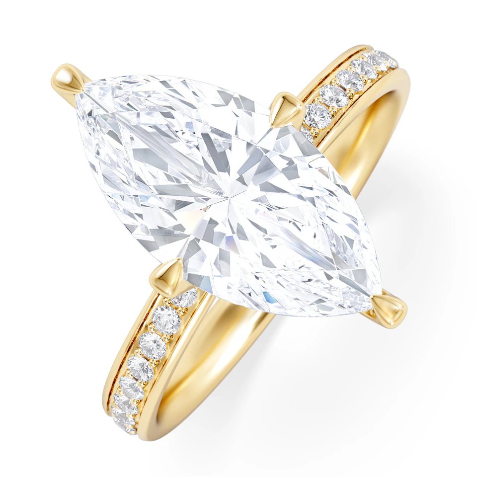 Origin Twist 3.00ct Marquise Cut Lab Diamond Solitaire Engagement Ring with Side Stones in 18K Yellow Gold