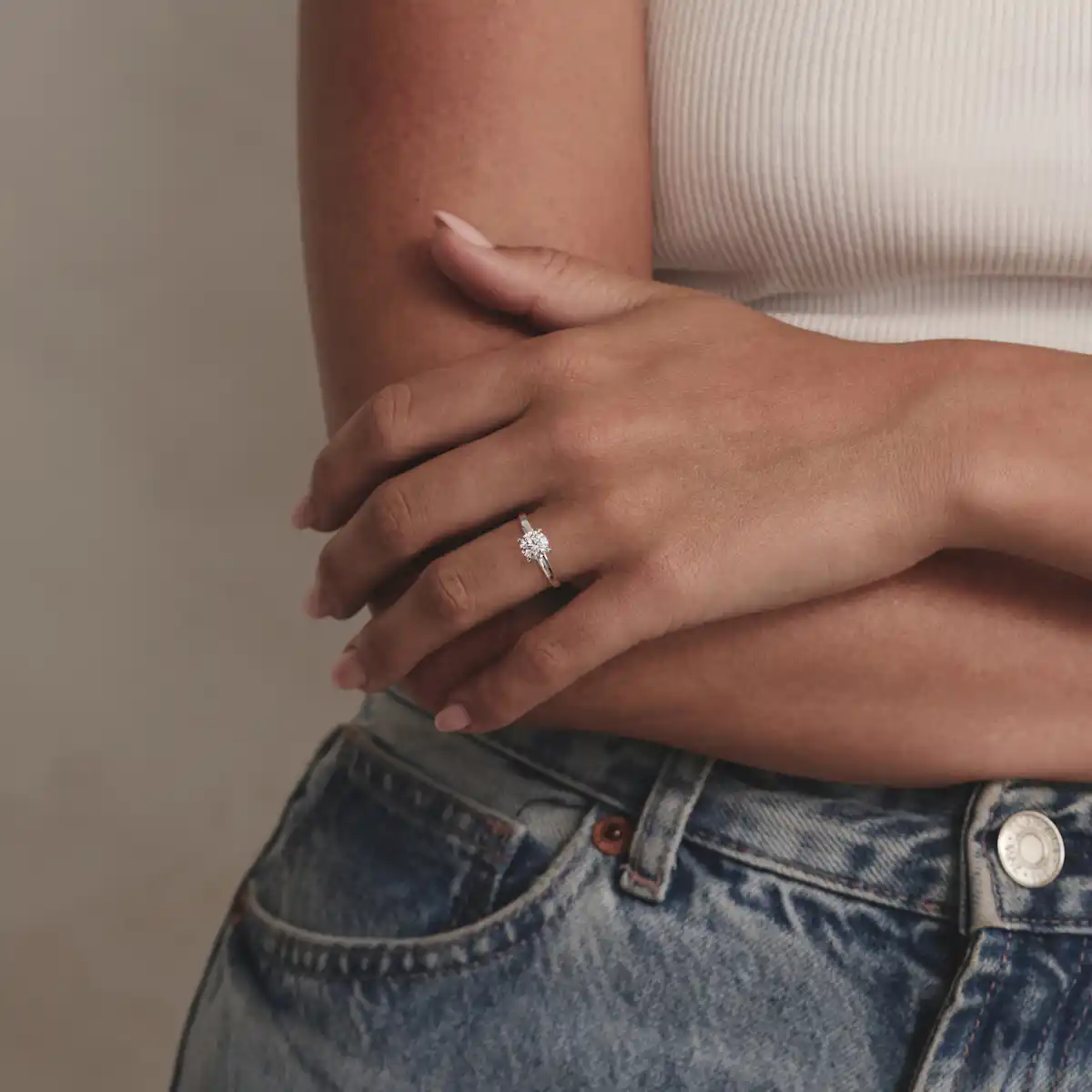 Origin 1.00ct Round Cut Lab Diamond Solitaire Engagement Ring in 18K White Gold