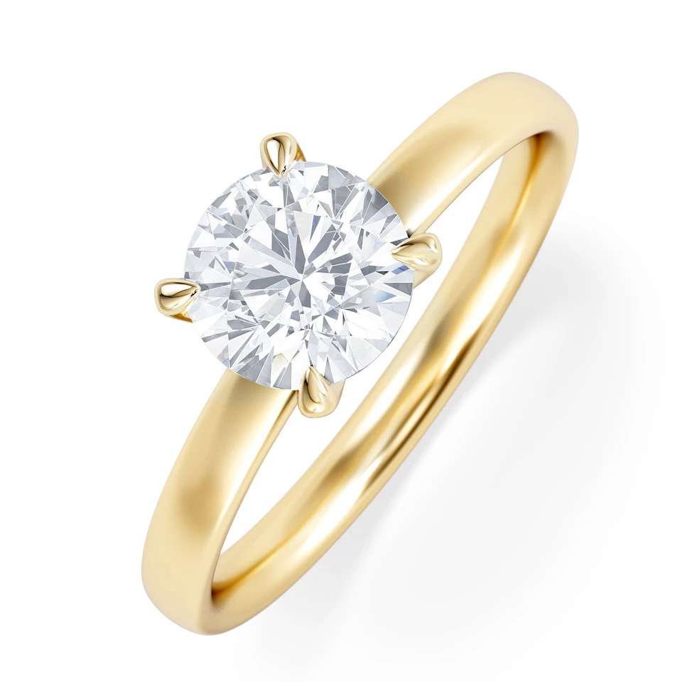 Origin 1.00ct Round Cut Lab Diamond Solitaire Engagement Ring in 18K Yellow Gold