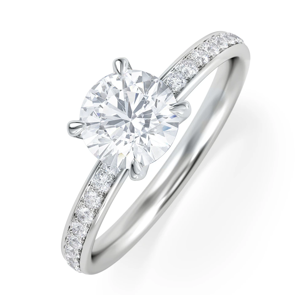 Origin 1.25ct Round Cut Lab Diamond Solitaire Engagement Ring with Side Stones in 18K White Gold