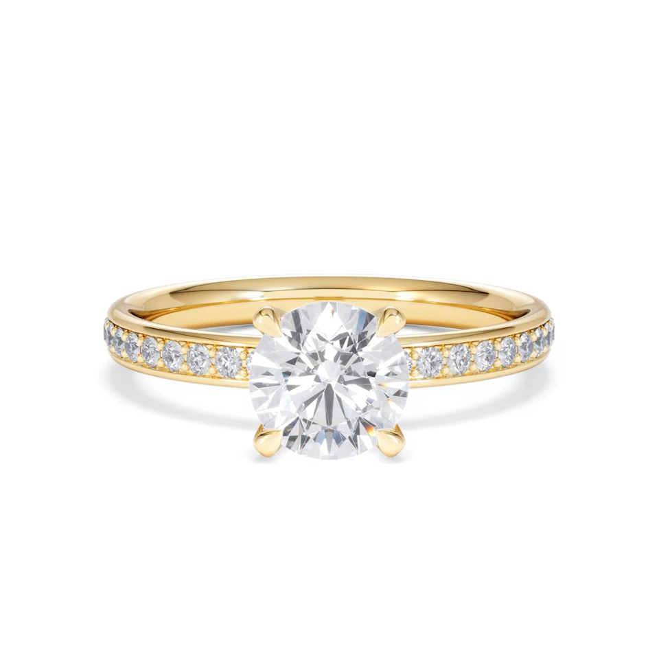 Origin 1.25ct Round Cut Lab Diamond Solitaire Engagement Ring with Side Stones in 18K Yellow Gold