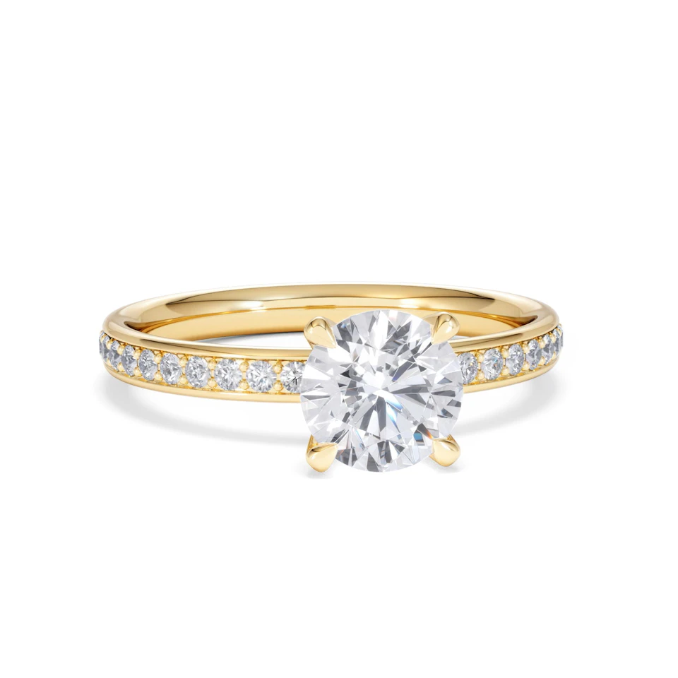 Origin 1.25ct Round Cut Lab Diamond Solitaire Engagement Ring with Side Stones in 18K Yellow Gold