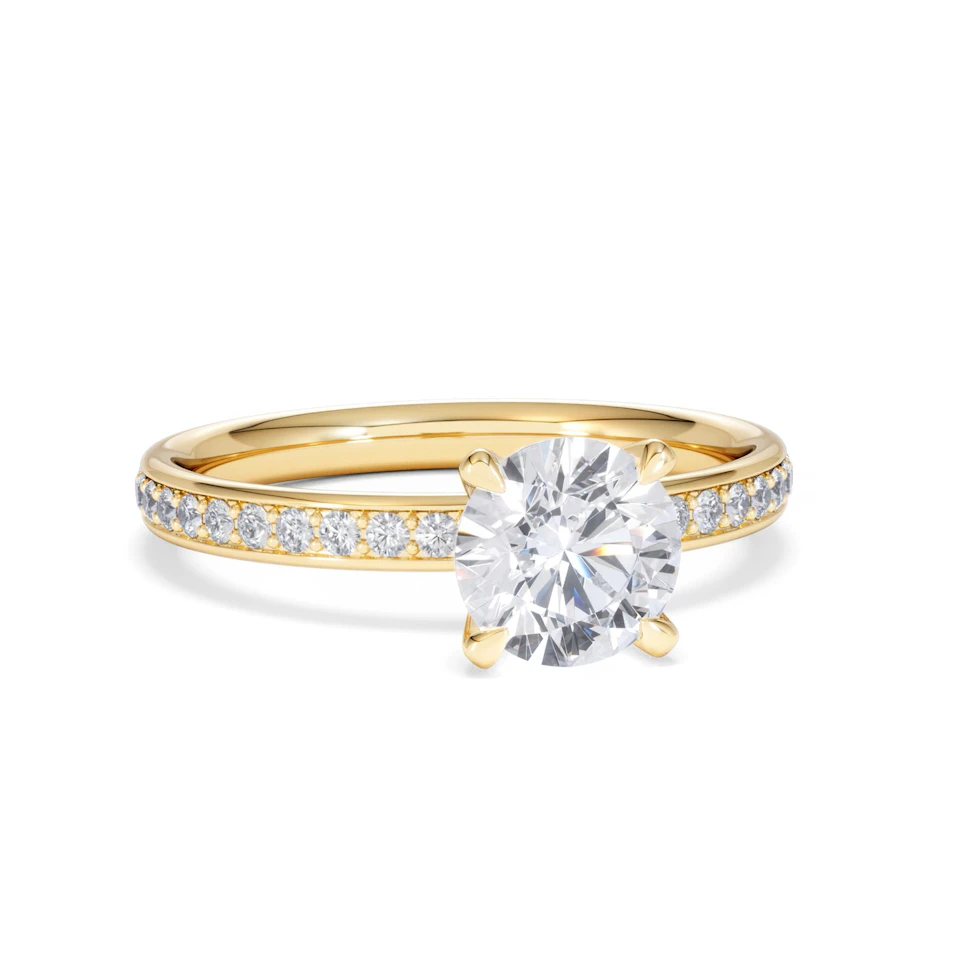 Origin 1.25ct Round Cut Lab Diamond Solitaire Engagement Ring with Side Stones in 18K Yellow Gold