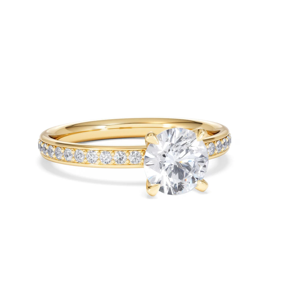 Origin 1.25ct Round Cut Lab Diamond Solitaire Engagement Ring with Side Stones in 18K Yellow Gold