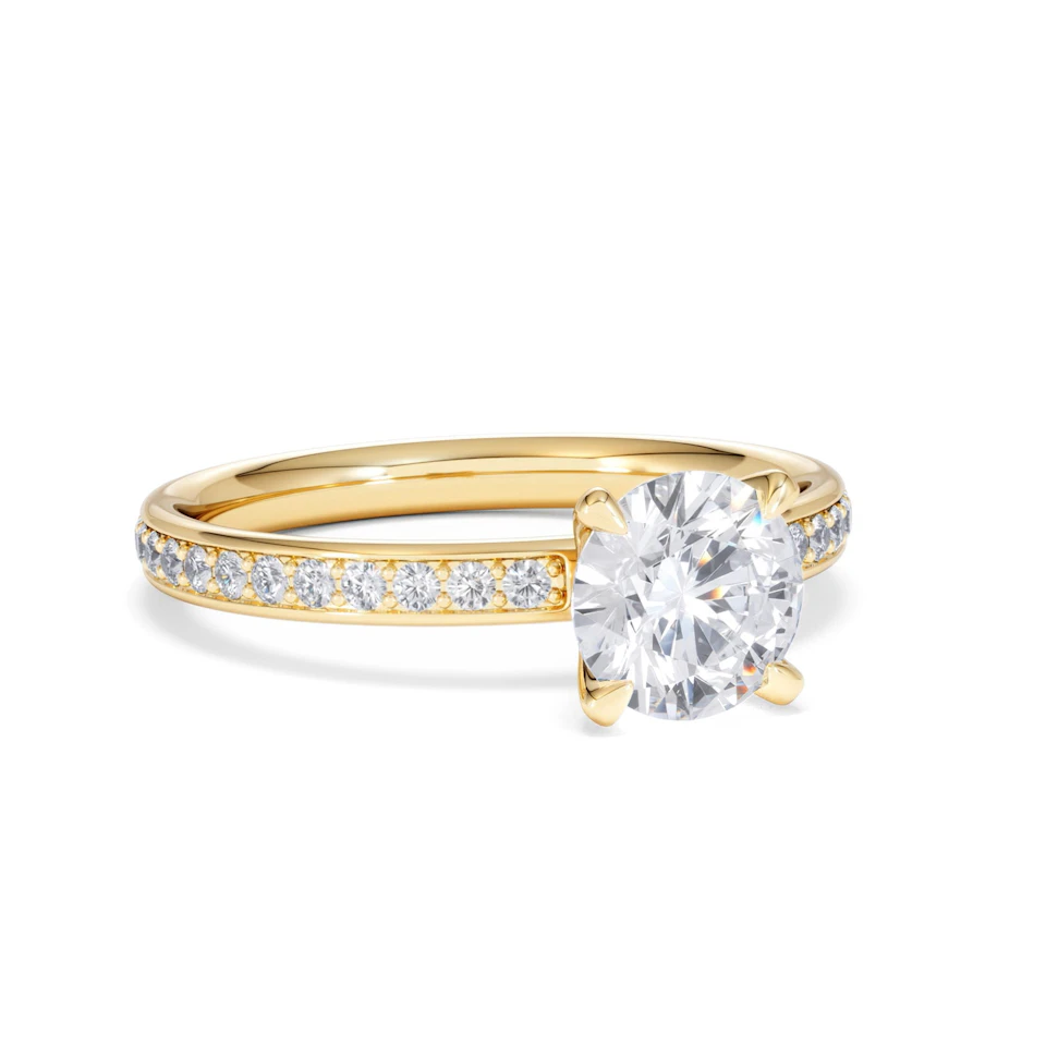 Origin 1.25ct Round Cut Lab Diamond Solitaire Engagement Ring with Side Stones in 18K Yellow Gold