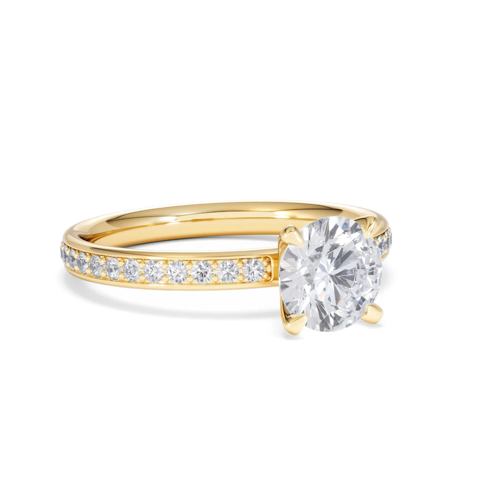 Origin 1.25ct Round Cut Lab Diamond Solitaire Engagement Ring with Side Stones in 18K Yellow Gold