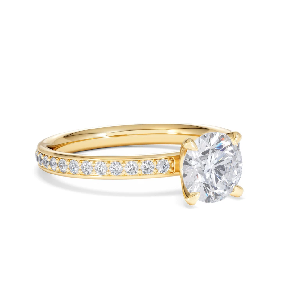 Origin 1.25ct Round Cut Lab Diamond Solitaire Engagement Ring with Side Stones in 18K Yellow Gold