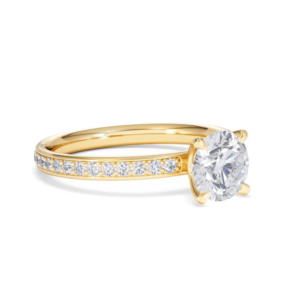 Origin 1.25ct Round Cut Lab Diamond Solitaire Engagement Ring with Side Stones in 18K Yellow Gold