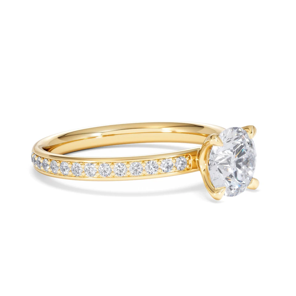 Origin 1.25ct Round Cut Lab Diamond Solitaire Engagement Ring with Side Stones in 18K Yellow Gold