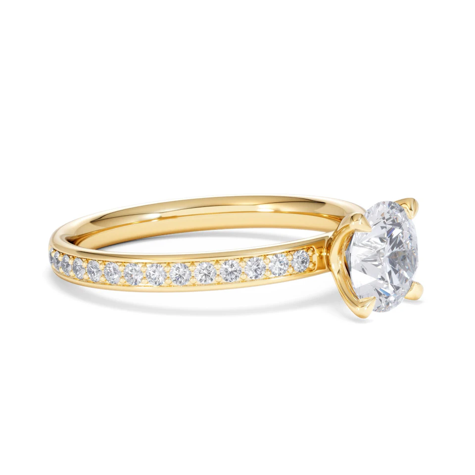 Origin 1.25ct Round Cut Lab Diamond Solitaire Engagement Ring with Side Stones in 18K Yellow Gold