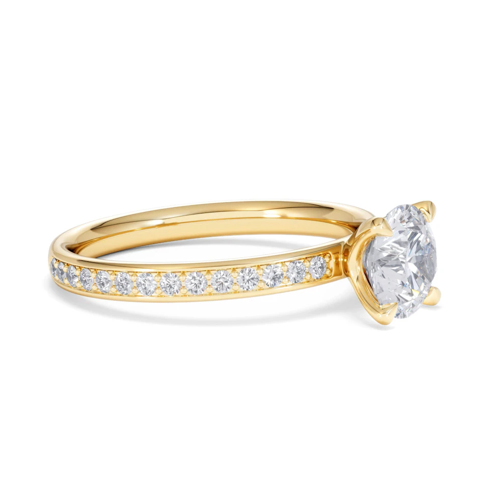 Origin 1.25ct Round Cut Lab Diamond Solitaire Engagement Ring with Side Stones in 18K Yellow Gold