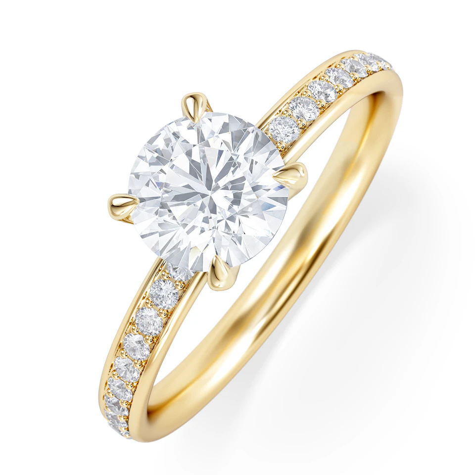 Origin 1.25ct Round Cut Lab Diamond Solitaire Engagement Ring with Side Stones in 18K Yellow Gold