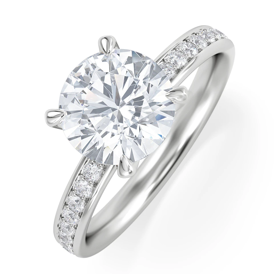 Origin 2.25ct Round Cut Lab Diamond Solitaire Engagement Ring with Side Stones in 18K White Gold