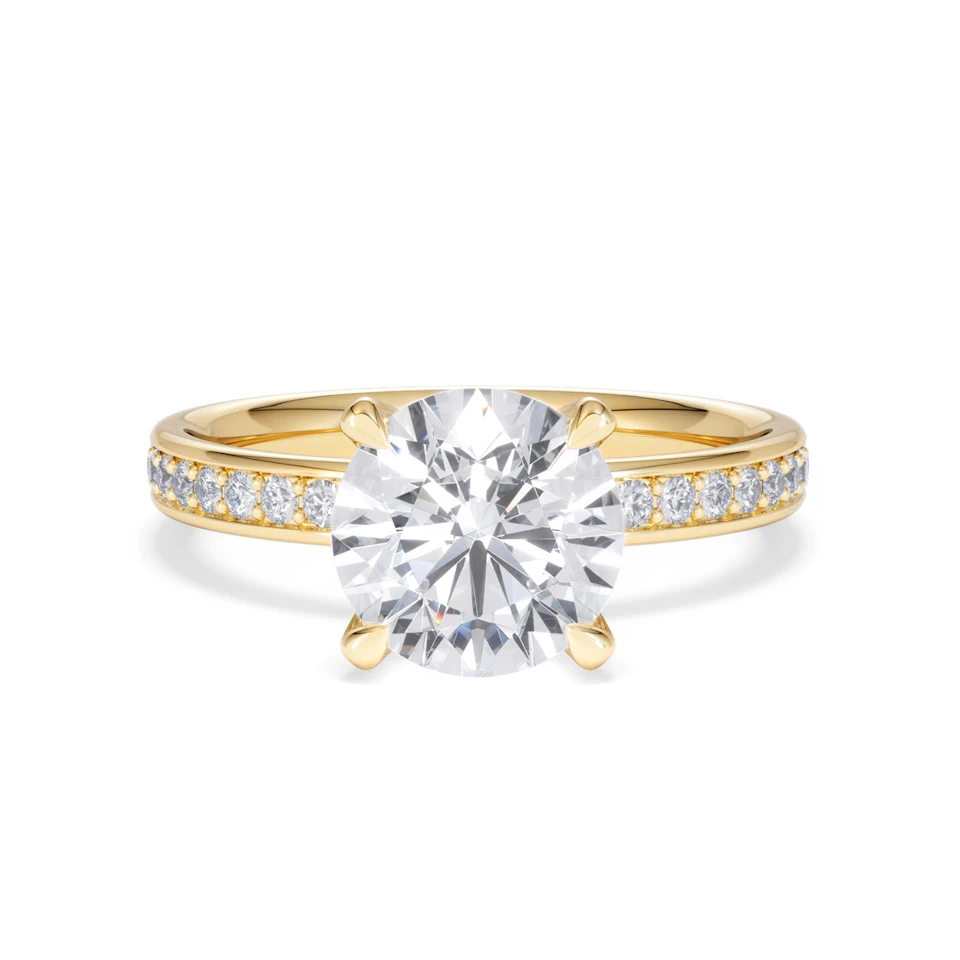 Origin 2.25ct Round Cut Lab Diamond Solitaire Engagement Ring with Side Stones in 18K Yellow Gold