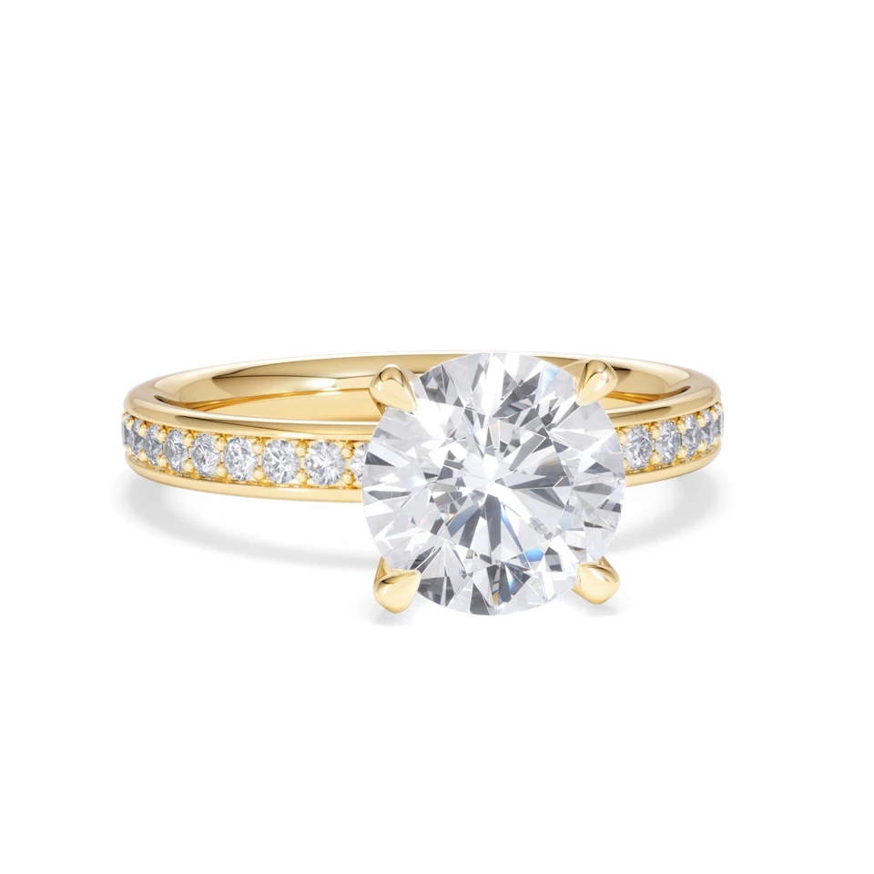 Origin 2.25ct Round Cut Lab Diamond Solitaire Engagement Ring with Side Stones in 18K Yellow Gold