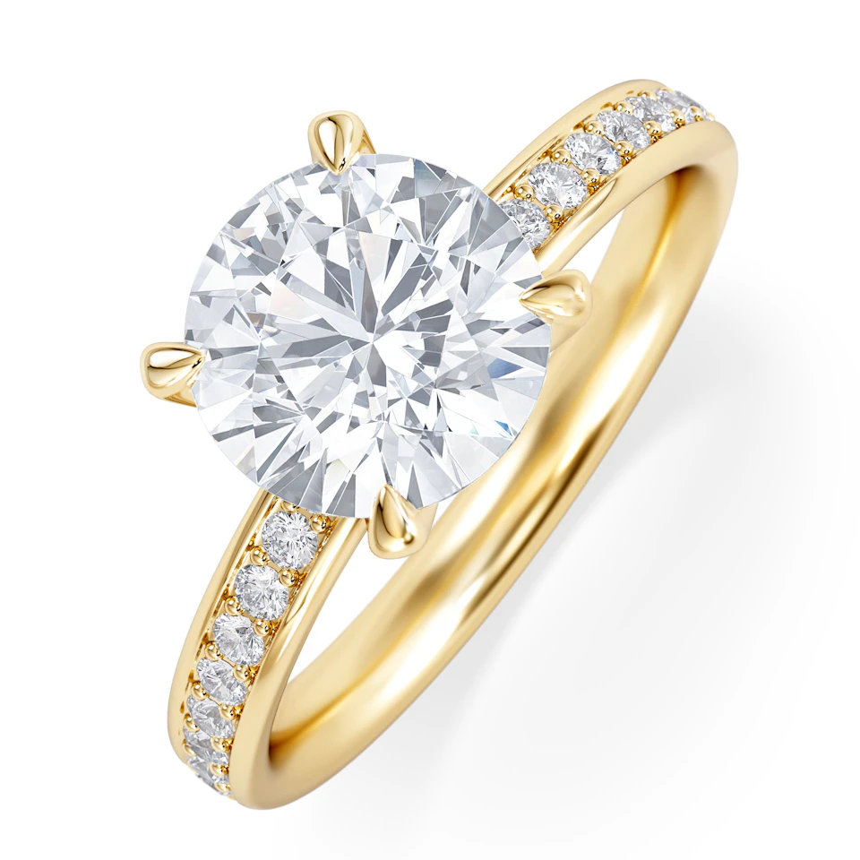 Origin 2.25ct Round Cut Lab Diamond Solitaire Engagement Ring with Side Stones in 18K Yellow Gold
