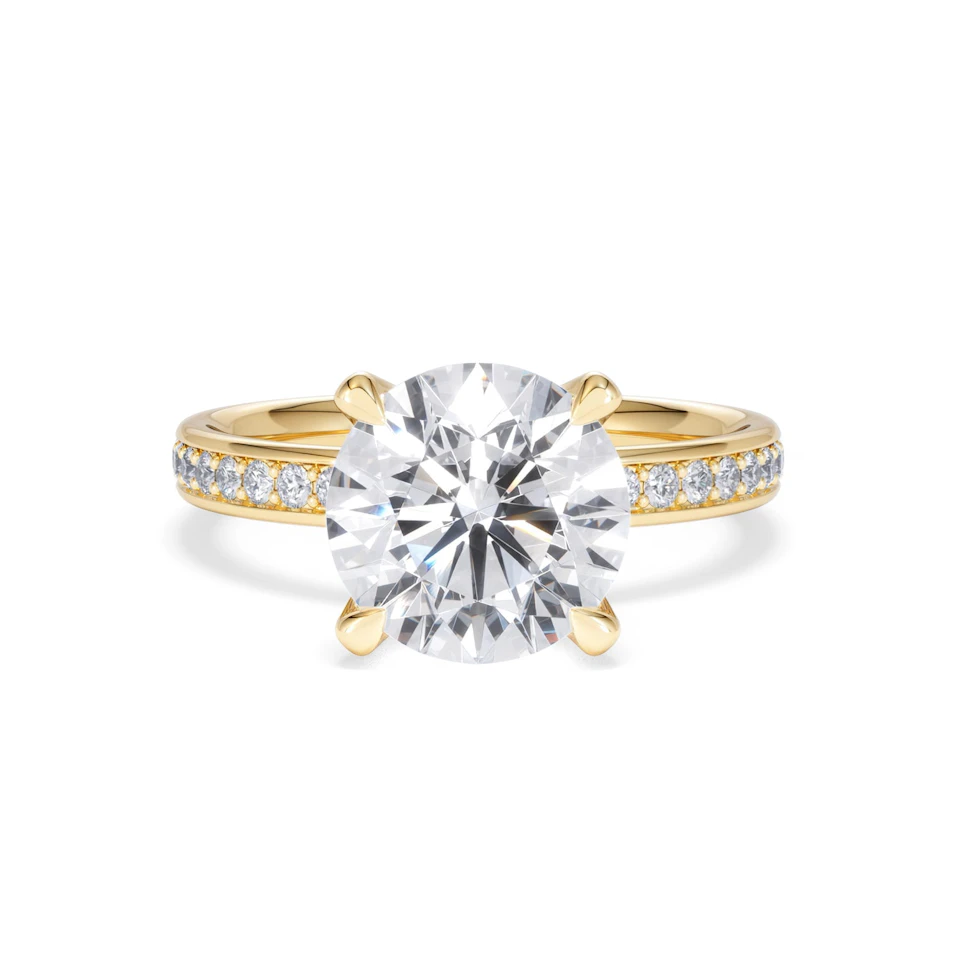 Origin 3.30ct Round Cut Lab Diamond Solitaire Engagement Ring with Side Stones in 18K Yellow Gold