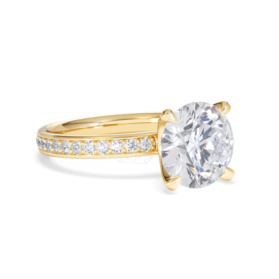 Origin 3.30ct Round Cut Lab Diamond Solitaire Engagement Ring with Side Stones in 18K Yellow Gold