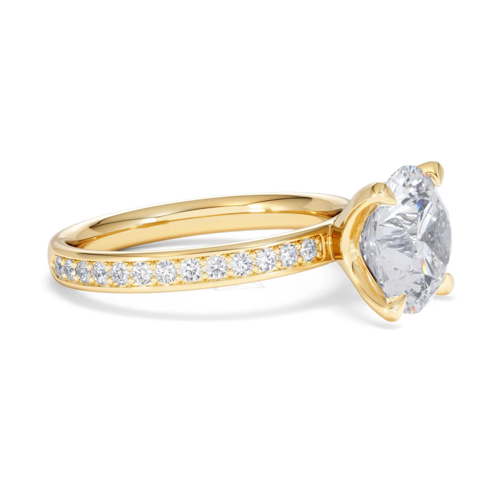 Origin 3.30ct Round Cut Lab Diamond Solitaire Engagement Ring with Side Stones in 18K Yellow Gold