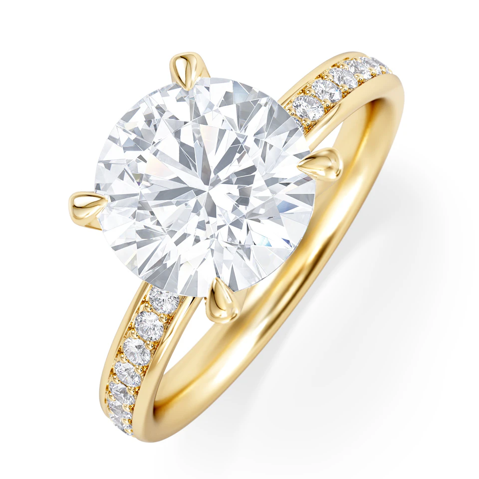 Origin 3.30ct Round Cut Lab Diamond Solitaire Engagement Ring with Side Stones in 18K Yellow Gold