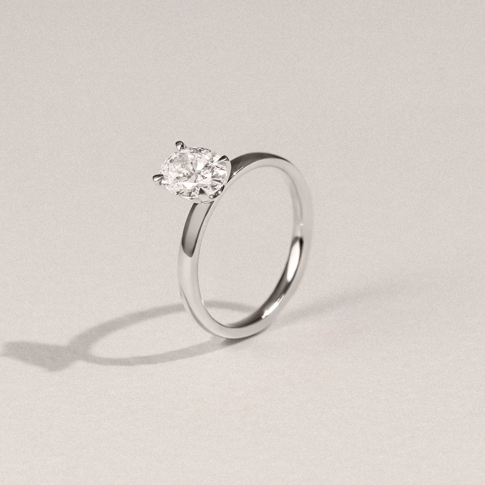 Origin 1.00ct Oval Cut Lab Diamond Solitaire Engagement Ring in 18K White Gold