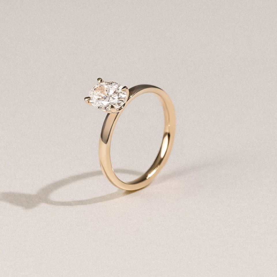 Origin 1.00ct Oval Cut Lab Diamond Solitaire Engagement Ring in 18K Yellow Gold