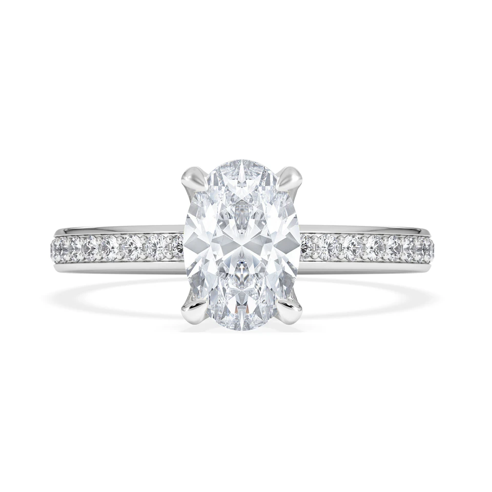 Origin 1.25ct Oval Cut Lab Diamond Solitaire Engagement Ring with Side Stones in 18K White Gold