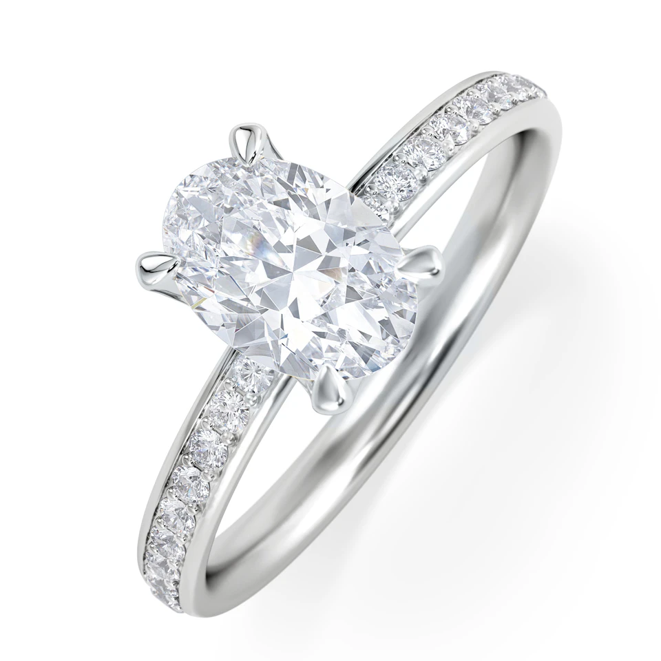 Origin 1.25ct Oval Cut Lab Diamond Solitaire Engagement Ring with Side Stones in 18K White Gold