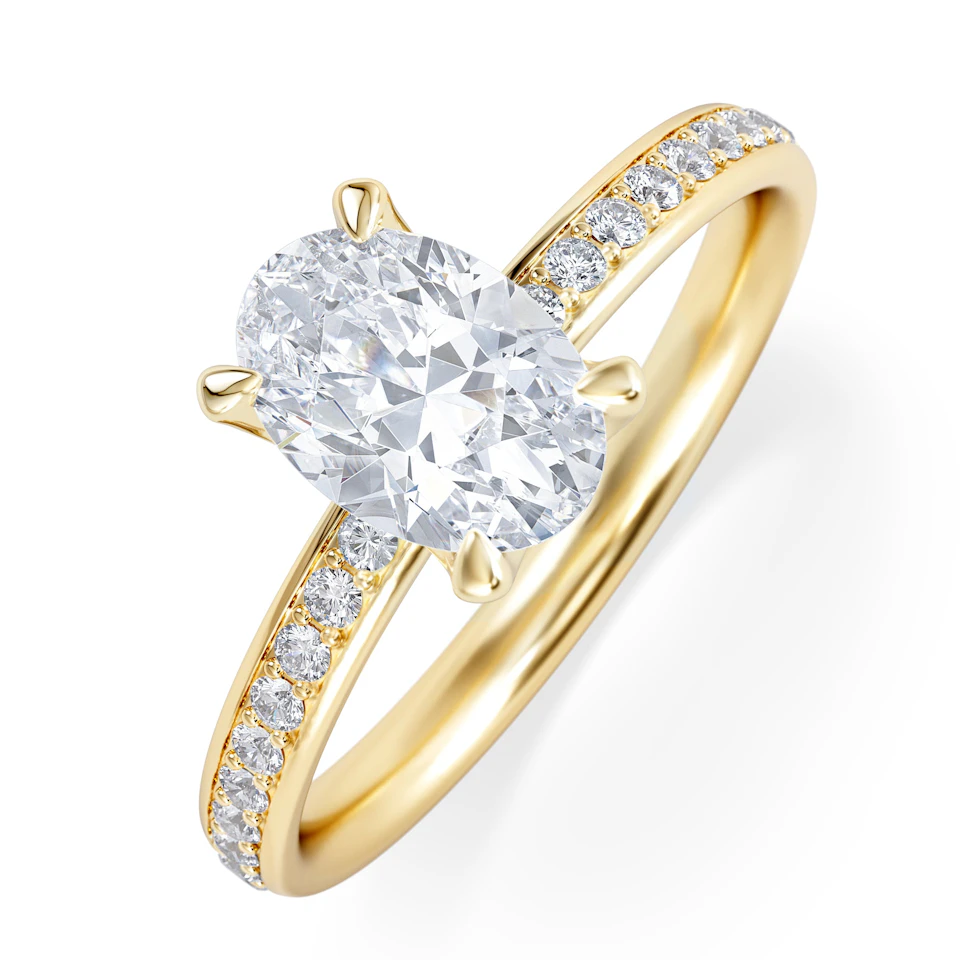 Origin 1.25ct Oval Cut Lab Diamond Solitaire Engagement Ring with Side Stones in 18K Yellow Gold