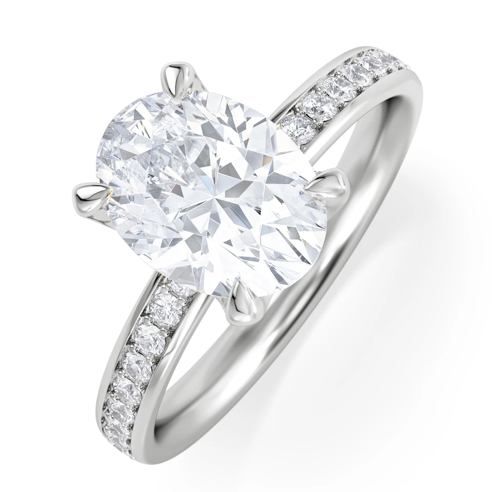 Origin 2.25ct Oval Cut Lab Diamond Solitaire Engagement Ring with Side Stones in 18K White Gold