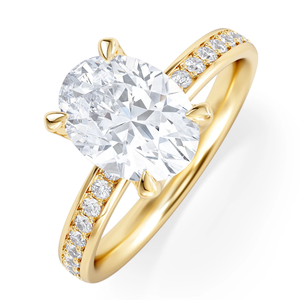 Origin 2.25ct Oval Cut Lab Diamond Solitaire Engagement Ring with Side Stones in 18K Yellow Gold